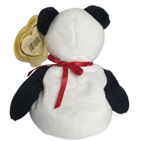 VTG Ty Beanie Babies Fortune Panda Bear 8.5" Plush Toy 1997 Black White W Tags - Picture 8 of 9